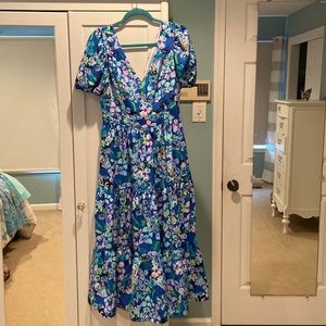 Lilly Pulitzer Grace Short Sleeve Mid in Blue Grotto Twilight Tropics NWT